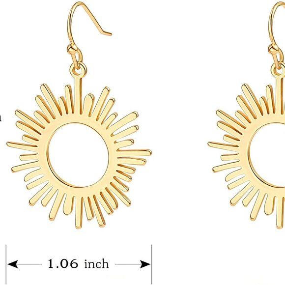 18K Gold Dangle Drop Earrings Small Round Disc Dangle Sun Hoop Earrings for Wome - Picture 6 of 7